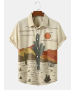 Men Cactus Desert Landscape Print Tropical Plant Short Sleeve Shirts  - $45.82 CAD