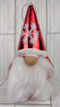 Gnome Fuzzy Beard Christmas Tree Ornament Glittery Snowflake Holiday Decor Red - £8.74 GBP