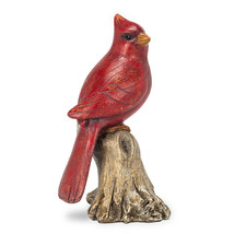 Cardinal Bird Figurine Statue Red 8" High Freestanding Sitting on Resin Log