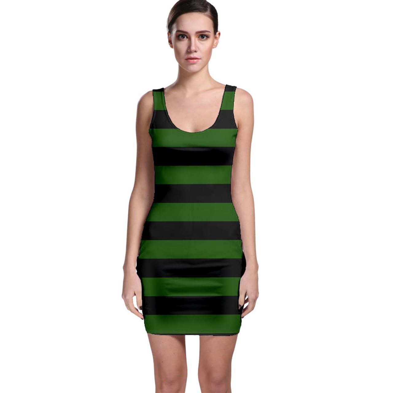 Steampunk Sexy bodycon Dancing Dress Green Strip Metal girl Emo - $28.99