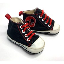 Boys Infant baby Size 9 12 months Hight Top Sneaker Shoes Black Red Skull Skelet - £6.16 GBP