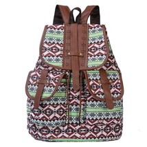 Vintage Print Canvas Ethnic Backpack for Women Girls School Student Backpa Draws - £107.94 GBP