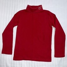 Red Girl’s 4/5 Turtleneck Long Sleeve Shirt Top Gem Bow Winter Warm Cozy - £9.47 GBP