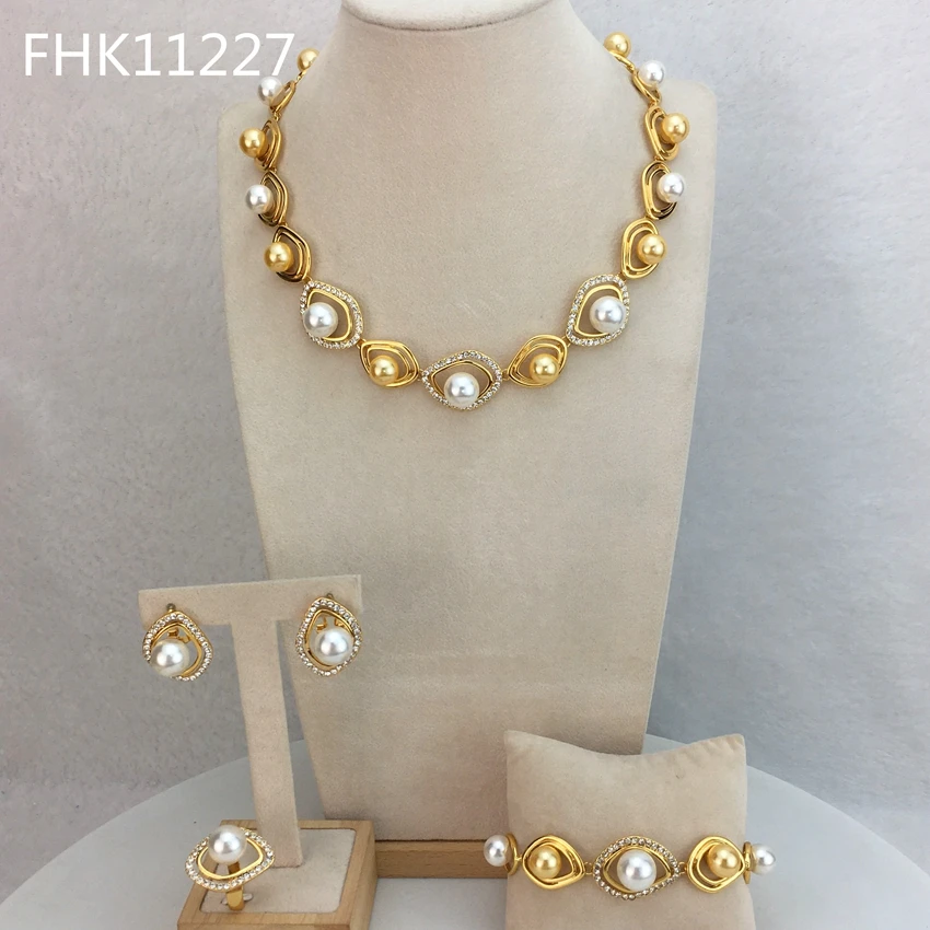 Dubai Fine Jewlery Pearl Jewelry Sets Fancy Jewelry  for Women FHK11227 - $112.26