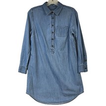 J.Crew Chambray Blue Long Sleeve Poplin Shirt Dress Petite Small Cotton Pocket - £7.09 GBP