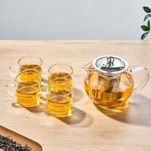 22 oz/650 ml glass teapot + 4 tea cups, with detachable stainless steel ... - $24.34