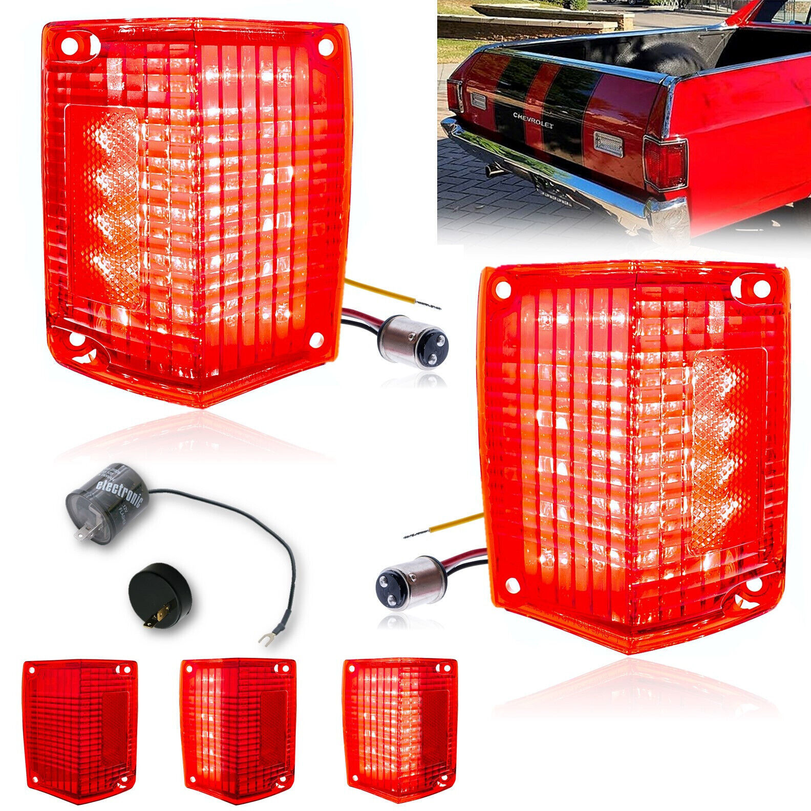 Primary image for Sequential Red LED Tail Brake Lamp Lens & Flasher PAIR for 70-72 Chevy El Camino