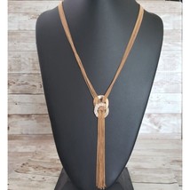 Vintage Necklace Warm Gold Tone Threaded Double Circle Style Statement - $16.99