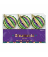 Mardi Gras Tree Ornaments Purple Green Gold Striped 6 pc - $11.39