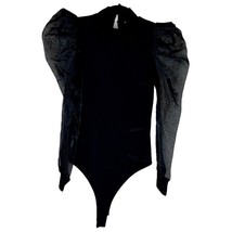 TCEC Black BodySuit CT7755 Sheer Puff Sleeves Women Size Small preppy Festival m - £16.59 GBP