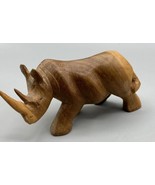 Rhinoceros Animal Figurine Teak Hand Carved Vintage Matte Finish  6 x 3 ... - £28.06 GBP