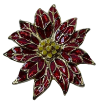 Christmas Poinsettia Pin Brooch Red Holidays Flower Festive Jewelry 2 inch - £10.29 GBP