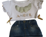 Build A Bear Workshop Angel Top with Denim Skirt Gold &amp; Silver Themed - $17.81
