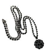 Vintage Silver Tone Black Rhinestones Necklace  - $70.13 CAD