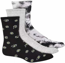 Jenni Women&#39;s 3Pack Daisy &amp; Tie-Dyed Crew Socks, Shoe size 5-9 Sock size 9-11 - £4.65 GBP