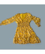Max Studio V-Neck Smocked Lined Stretch Dress Yellow Floral Chiffon Smal... - $285.46 MXN