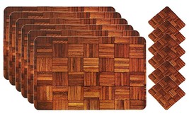 PVC Material Wooden Design Dining Table Placemat with PVC Tea Coasters Set Of 6 - £19.94 GBP