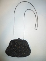 Black Evening Clutch Purse with Beads &amp; Chain - £3.90 GBP