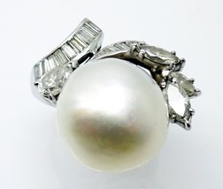 Platinum South Seas Pearl and Diamond Vintage Ring Jewelry (#J3460) - £2,268.47 GBP