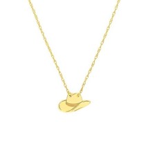 14K Solid Gold Mini Small Cowboy Hat Dainty Necklace - Minimalist Yellow - £115.90 GBP