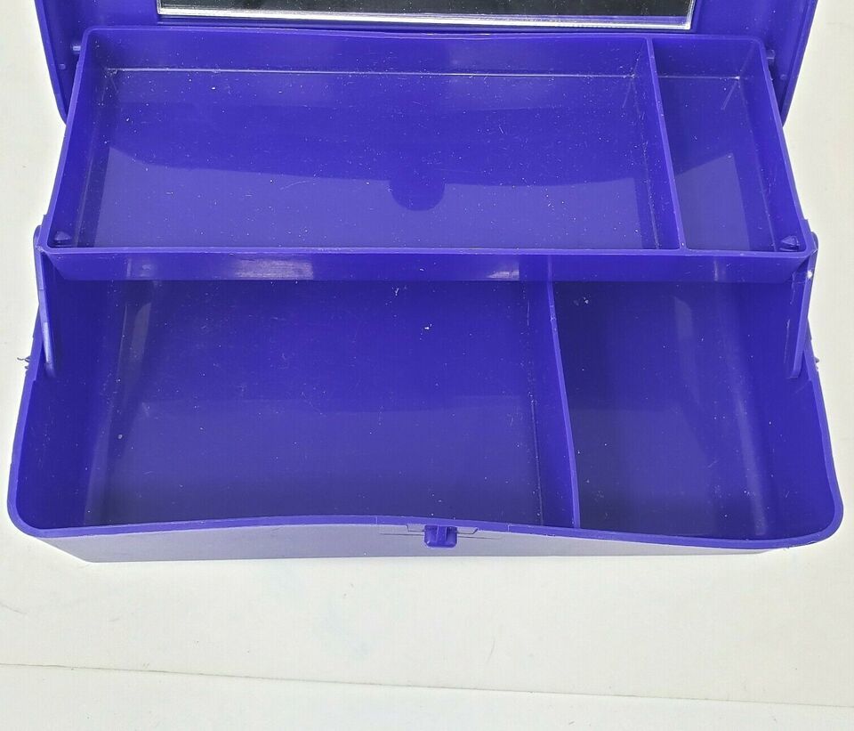 VINTAGE CABOODLES DARK BLUE SMALL MAKEUP STORAGE CASE W/ MIRROR & TRAY PLASTIC Item image 3