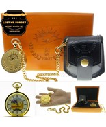 Gold Pocket Watch Set LEST WE FORGET 53 mm with Leather Pouch and Wood B... - £91.39 GBP
