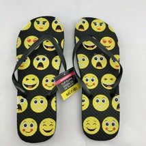 Flip Flops Black &amp; Yellow Emojis Womens Medium beach pool camping casual... - £9.90 GBP