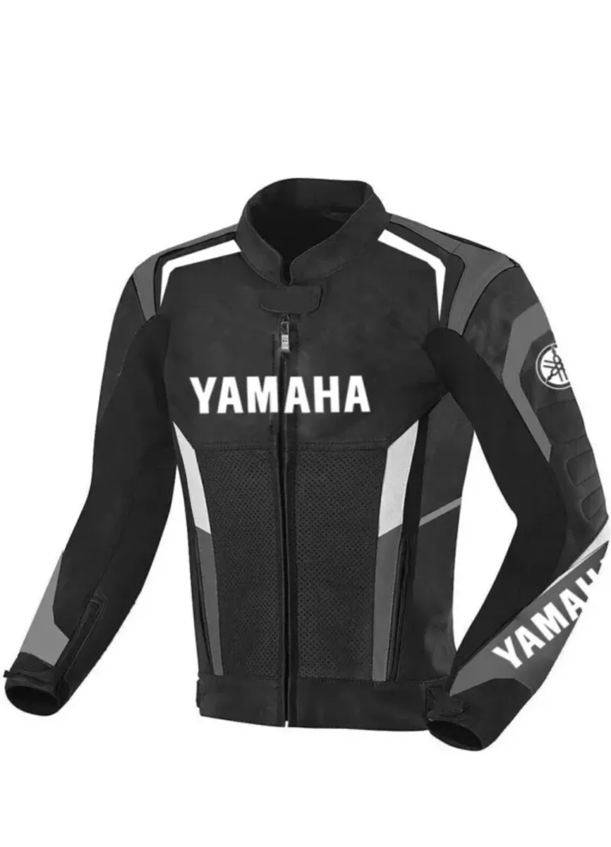 Mens Yamaha Black/White Cowhide Leather Motorcycle Jacket with CE-Approv... - £115.26 GBP