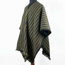 LLAMA WOOL PONCHO MENS WOMANS UNISEX SERAPE PULLOVER SWEATER JACKET BLACK - £62.34 GBP