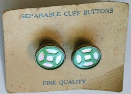 Art Deco Iridescent Shell &amp; Enamel Separable Cuff Buttons early 1920s vi... - $28.45
