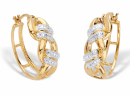 Round Accent Two Tone Oval Braided Hoop Gp Earrings 14K Gold Sterling Silver - £74.74 GBP