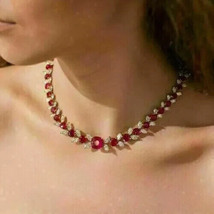Authenticity Guarantee 
20Ct Cushion Cut Simulated Red Ruby Tennis Necklace 1... - £591.82 GBP