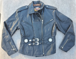 Harley Davidson Leather Bikers Jacket Womens 1980s Vintage Embossed Blac... - $138.55