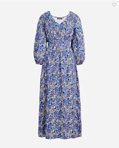 New Women J Crew Midi Dress Smocked Long Sleeve V-neck Sz S BlueYellow Floral - £55.37 GBP