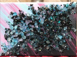 ~Lt Blue &amp; Black~✨Glitter, Crushed/Broken Glass, Canvas Painting, Abstra... - £12.57 GBP