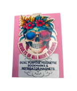 Magnetic Bookmark With Skull &amp; Flower Design - &quot;Results Of All Night Rea... - $8.00