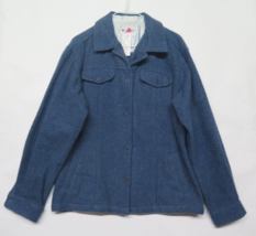Columbia Vintage Blue Button Front Wool Shirt Jack Jacket Women L - £18.78 GBP