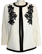 NWT Kasper White with Black Trim and Lace Open Blazer Lined Size 16 - £74.26 GBP