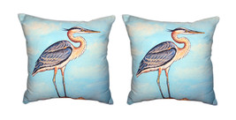 Pair Of Betsy Drake Blue Heron on Stump No Cord Pillows 18 X 18 - £72.33 GBP