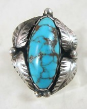 Vintage Sterling Silver Turquoise Navajo Leaf Ring - £89.71 GBP
