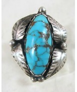 Vintage Sterling Silver Turquoise Navajo Leaf Ring - £88.60 GBP