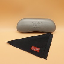 Ray Ban Glasses Case Gray Textured Hard Shell Eyeglasses Embossed w Lens Cloth - $14.96