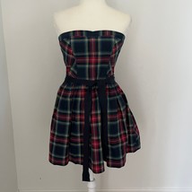 Abercrombie &amp; Fitch Tartan Plaid Strapless Mini Dress Navy Red Medium - $44.99