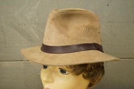 Vintage Country Gentlemen Leather Suede Tan Fedora Travel Mens Hat Size Medium - £27.68 GBP