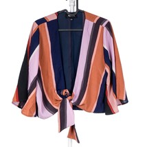 4SI3NNA Wrap Jacket L Womens Tie Striped Blue Orange Pink 3/4 Sleeve Boho - £15.48 GBP