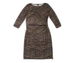 Talbots Petites City Jersey in Brown Black Tweed Print Ruched Jersey Dress PP XS - £9.27 GBP