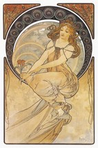 Painting by Alphonse Mucha Art Nouveau Lady On Stretched Canvas Museum Wrapped - £201.62 GBP
