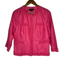 Talbots Women&#39;s Petite 12P Pink Linen Blend Jacket Fringe Trim 3/4 Sleeve - $29.00