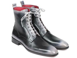 Paul Parkman Mens Shoes Boots Gray Grey Burnished Leather Handmade BT535-GRY - £402.13 GBP