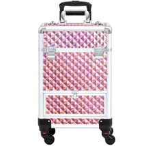 Rolling Makeup Case Large Professional Aluminum Cosmetic Case With Drawe... - $140.99